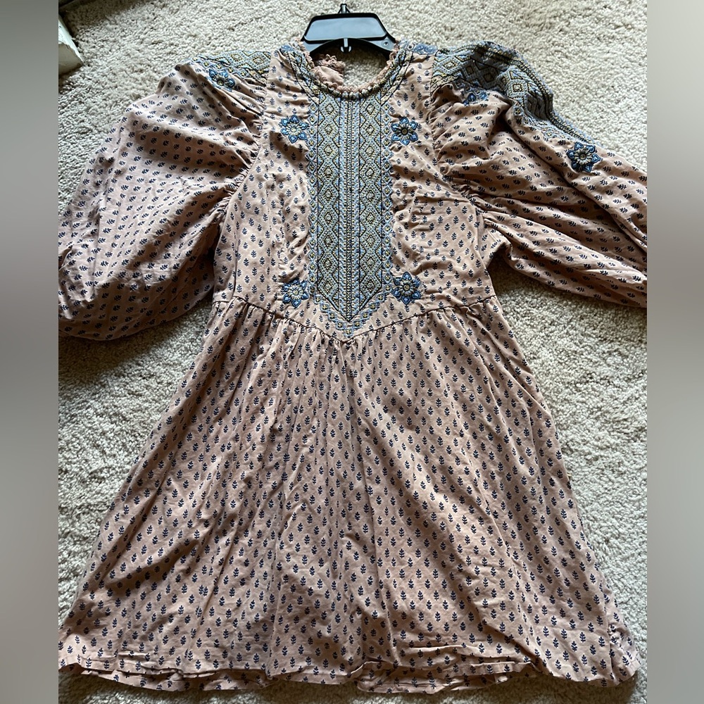 Anthropologie Pink and Blue Boho Dress